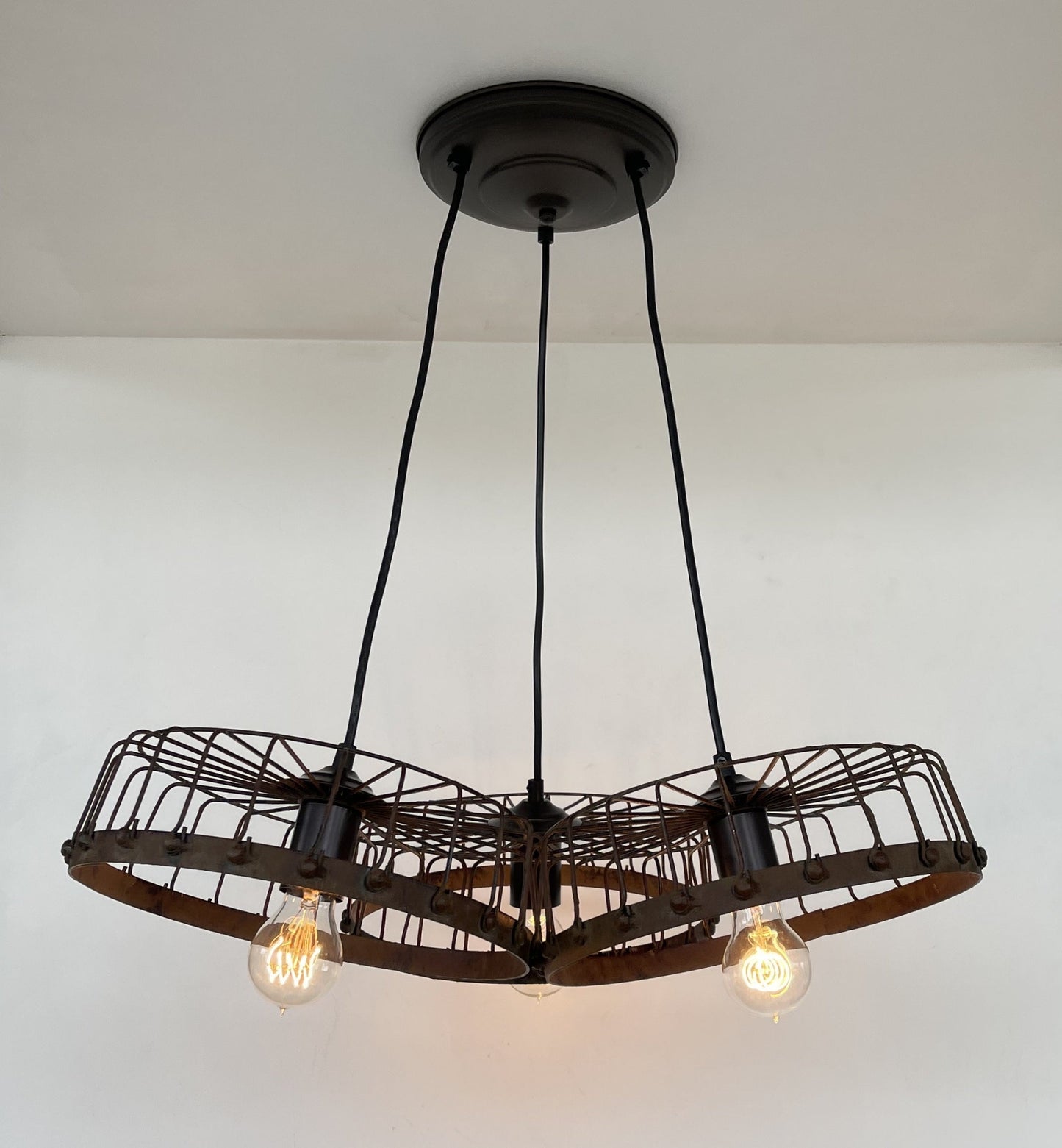 Rustic Industrial Wagon Wheel CHANDELIER TRIO Light