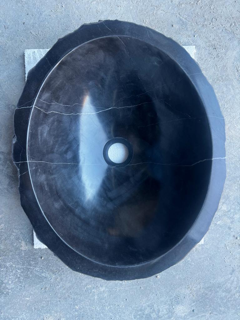 Black Rustic Marble Handcrafted Vessel Sink Turkish Bathroom Above Vanity 14x17 Inches