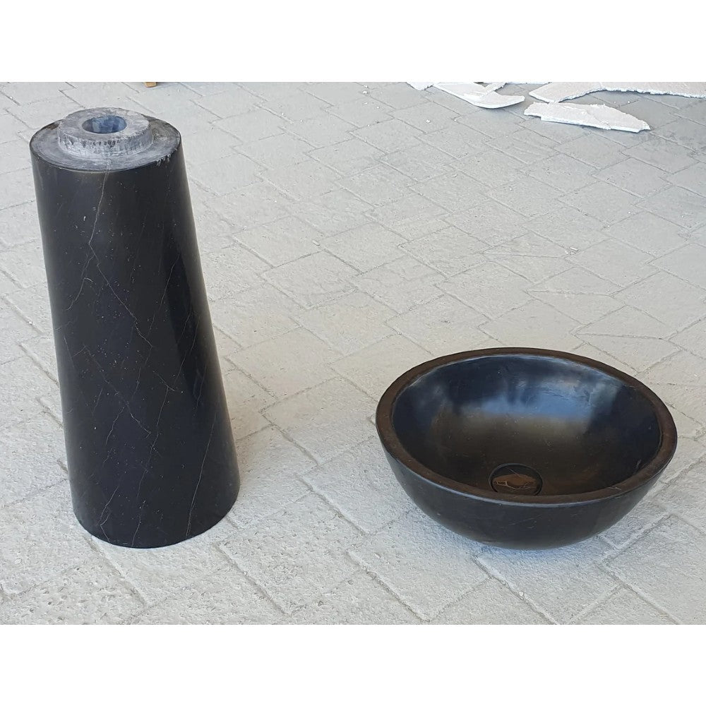 Black Marble Natural Stone Pedestal Oval Sink - Polished 17x20