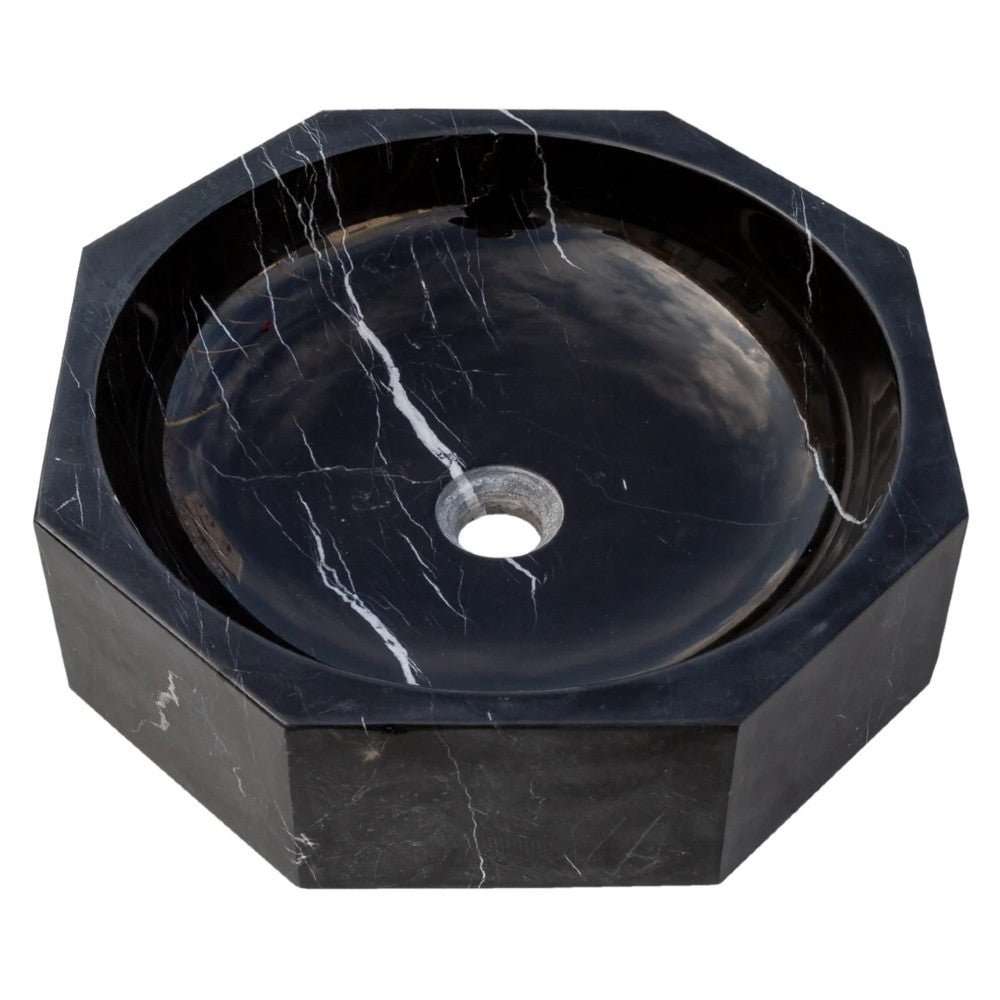 Black Marble Octagon Vessel Sink Bowl - Polished 16 x 5 Inches