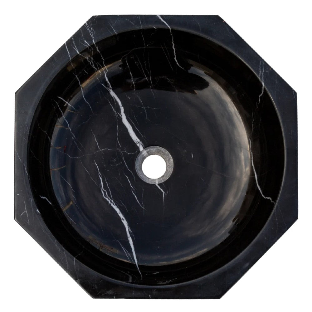 Black Marble Octagon Vessel Sink Bowl - Polished 16 x 5 Inches