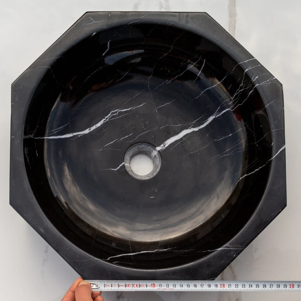 Black Marble Octagon Vessel Sink Bowl - Polished 16 x 5 Inches