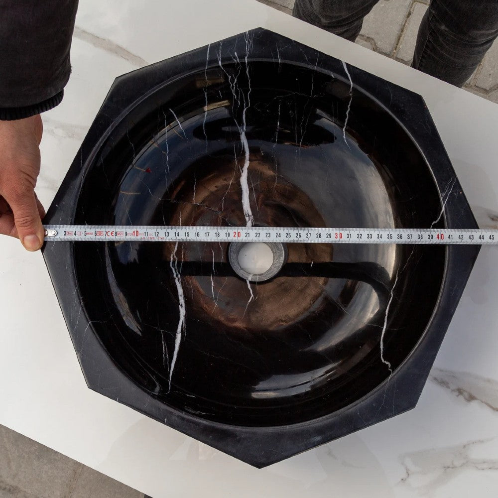 Black Marble Octagon Vessel Sink Bowl - Polished 16 x 5 Inches
