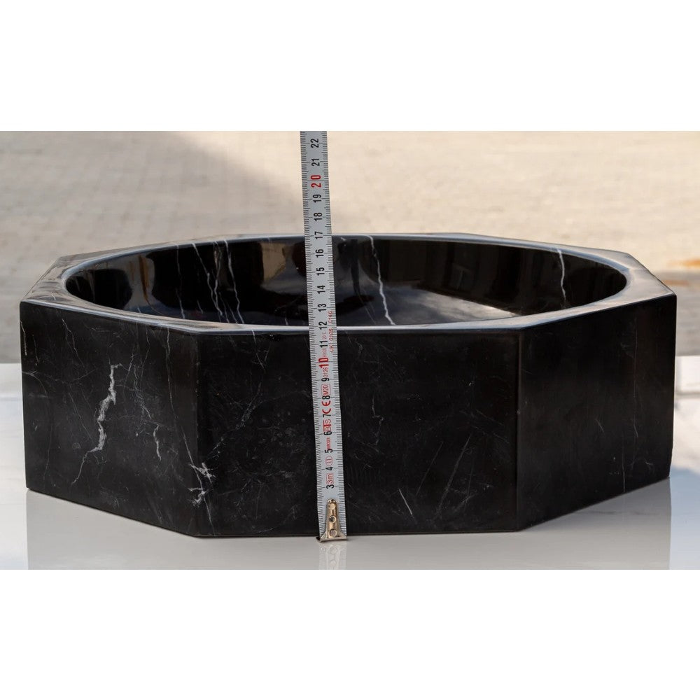 Black Marble Octagon Vessel Sink Bowl - Polished 16 x 5 Inches