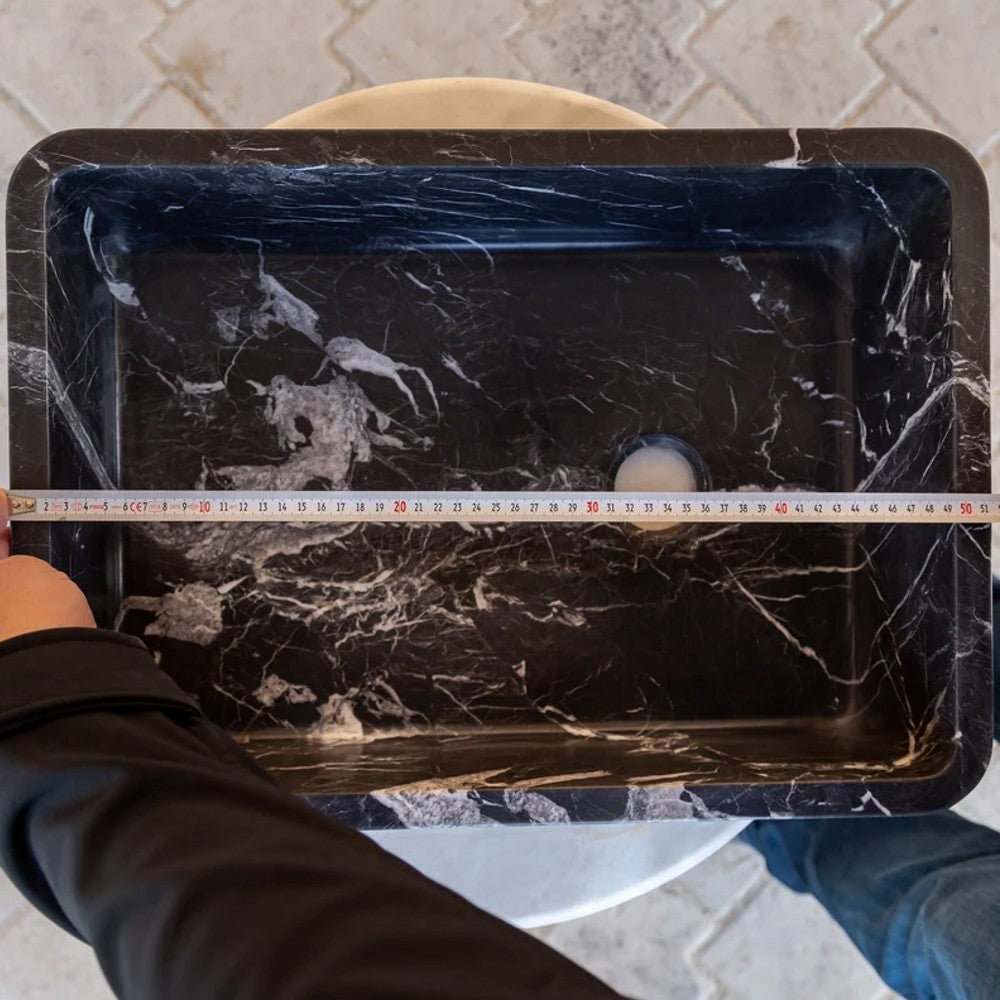 Black Marble Rectangular Bathroom Sink Semi-Polished Finish 14.4 x 20.3 x 4.7 inches