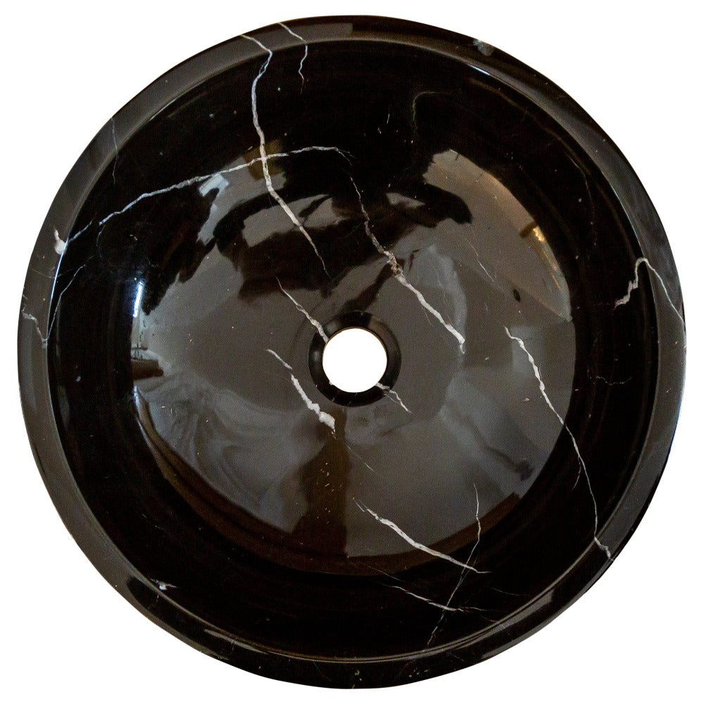 Black Marble Natural Stone Handcrafted Vessel Sink - Rough Exterior 16 x 6 Inches