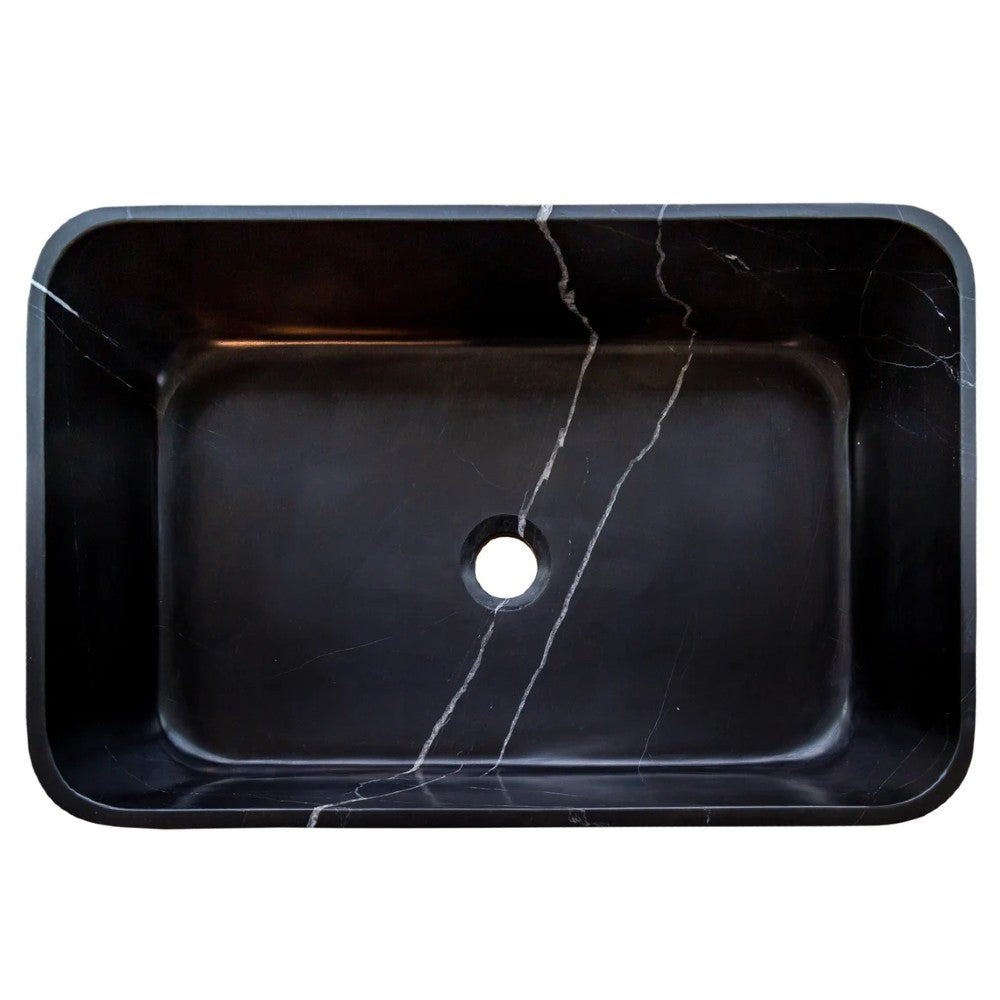 Black Marble Farmhouse Rectangular Sink - Polished 13.5x21.5