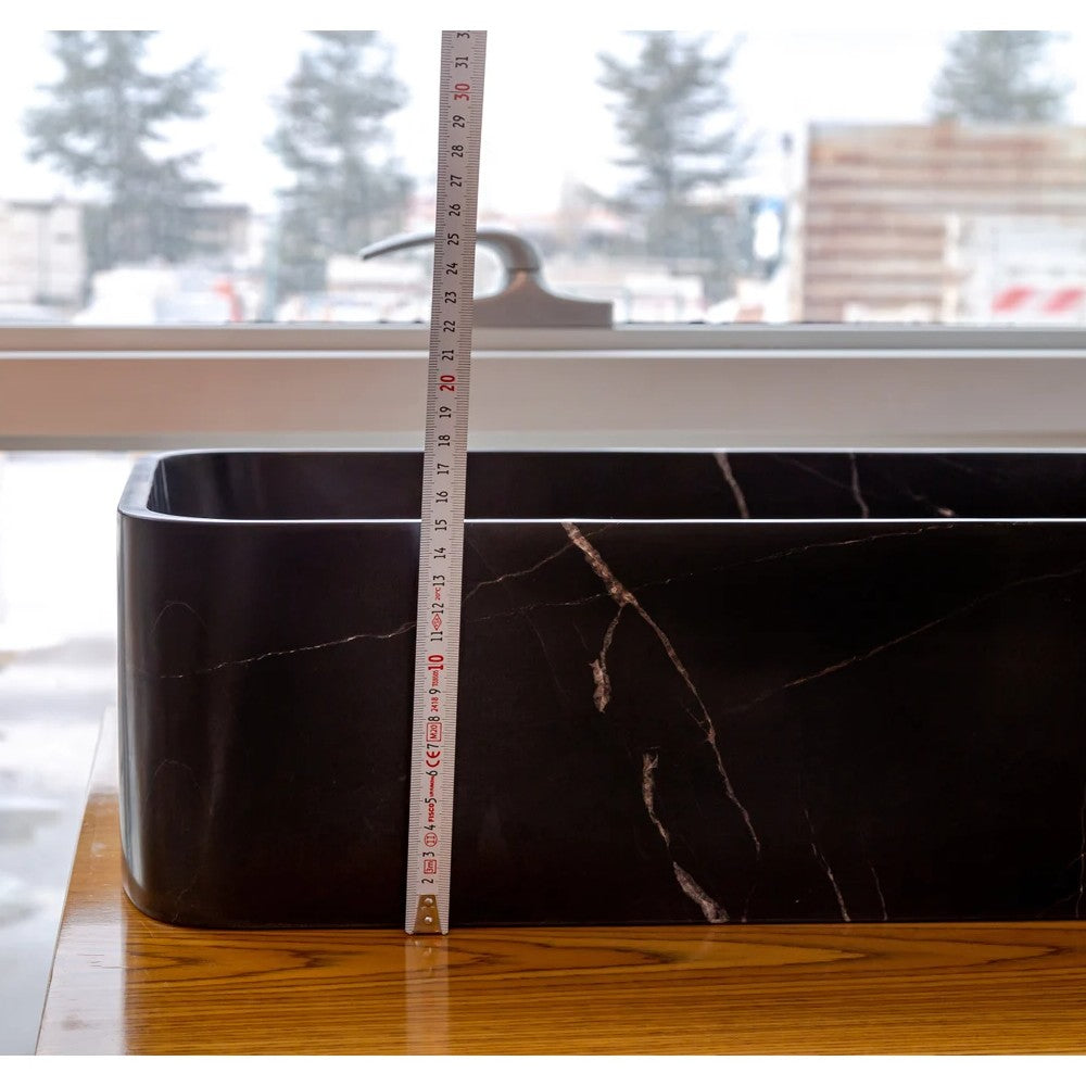Black Marble Farmhouse Rectangular Sink - Polished 13.5x21.5