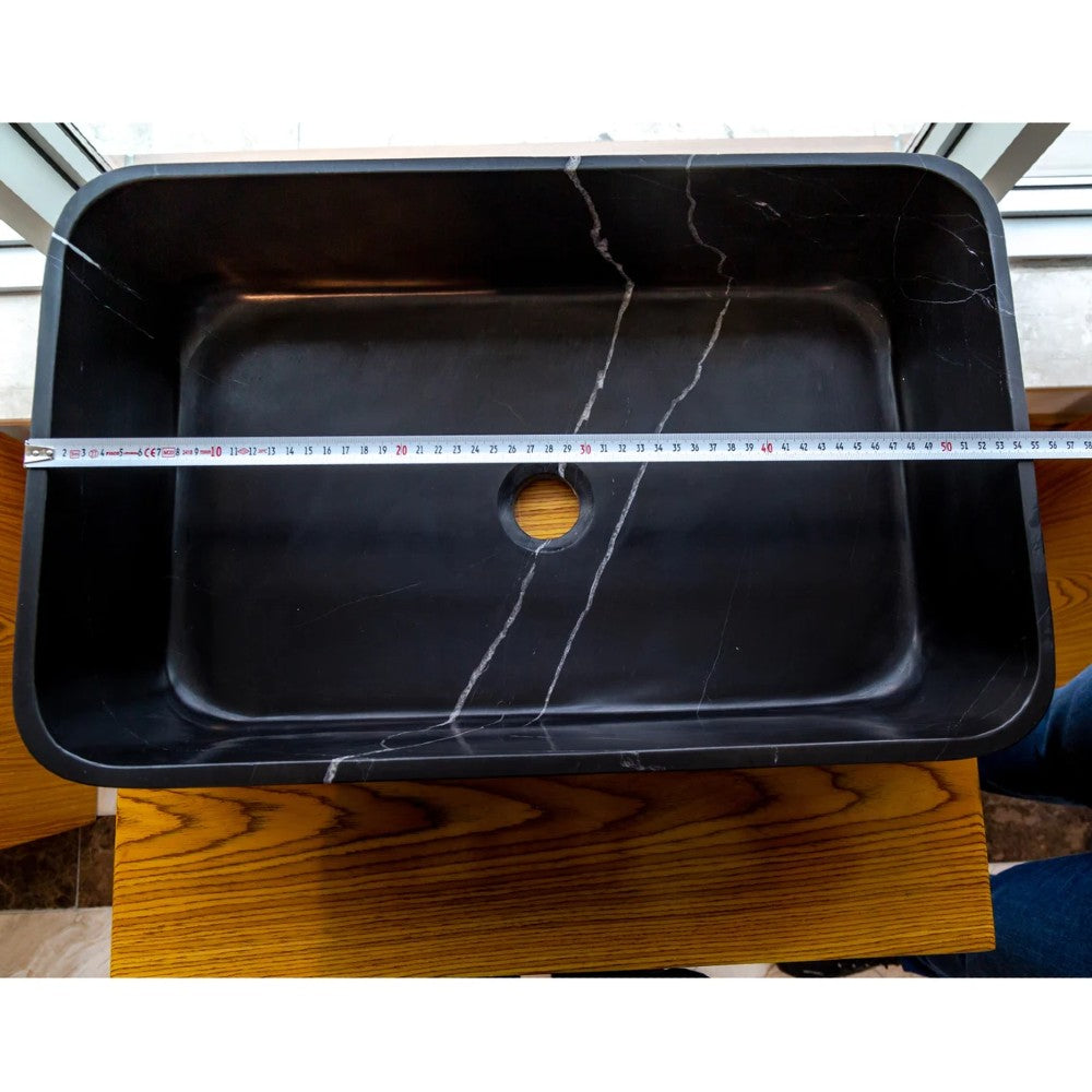 Black Marble Farmhouse Rectangular Sink - Polished 13.5x21.5