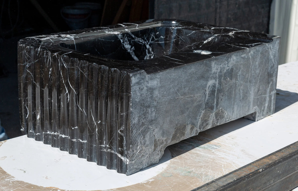 Black Marble Handcrafted Rectangular Sink - Wall-Mount Polished 12x19x7