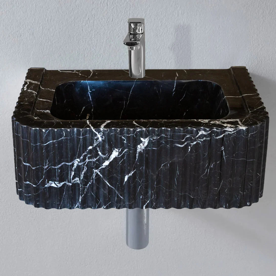 Black Marble Handcrafted Rectangular Sink - Wall-Mount Polished 12x19x7