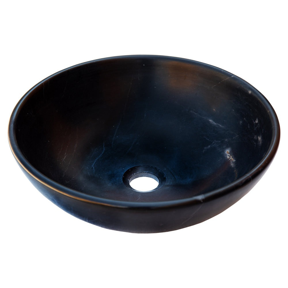 Black Natural Stone Marble Vessel Sink Semi-Polished 16x6 Inches