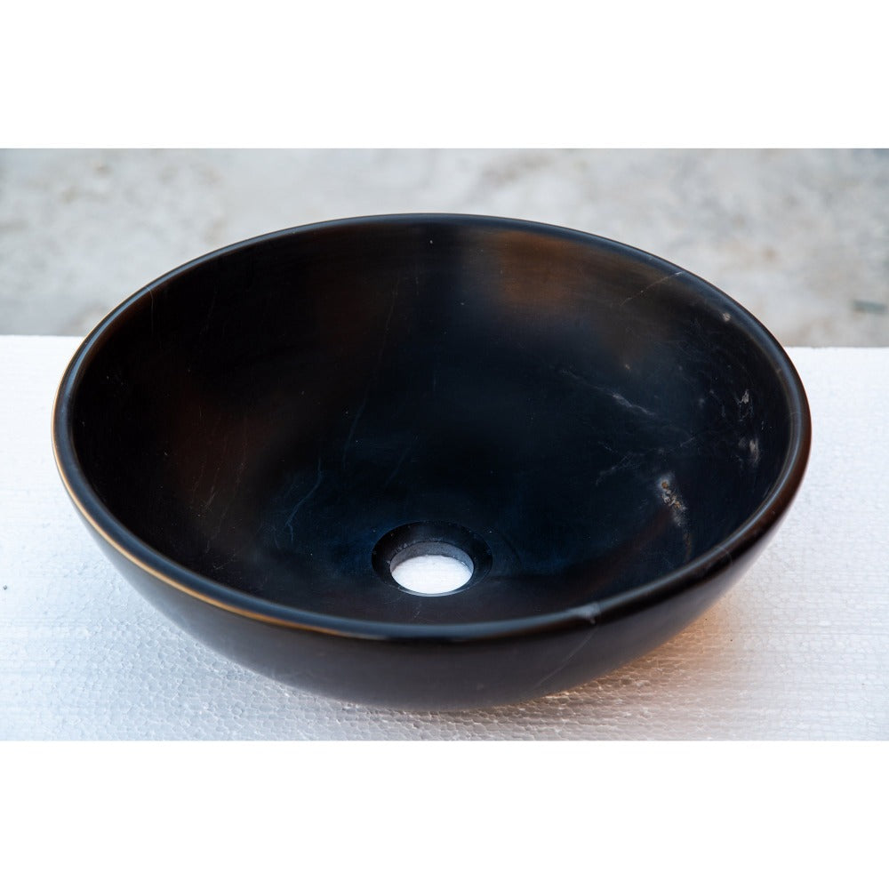 Black Natural Stone Marble Vessel Sink Semi-Polished 16x6 Inches