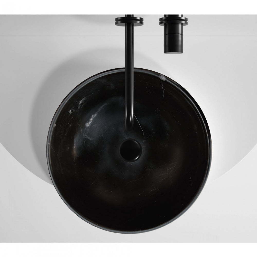 Black Natural Stone Marble Vessel Sink Semi-Polished 16x6 Inches