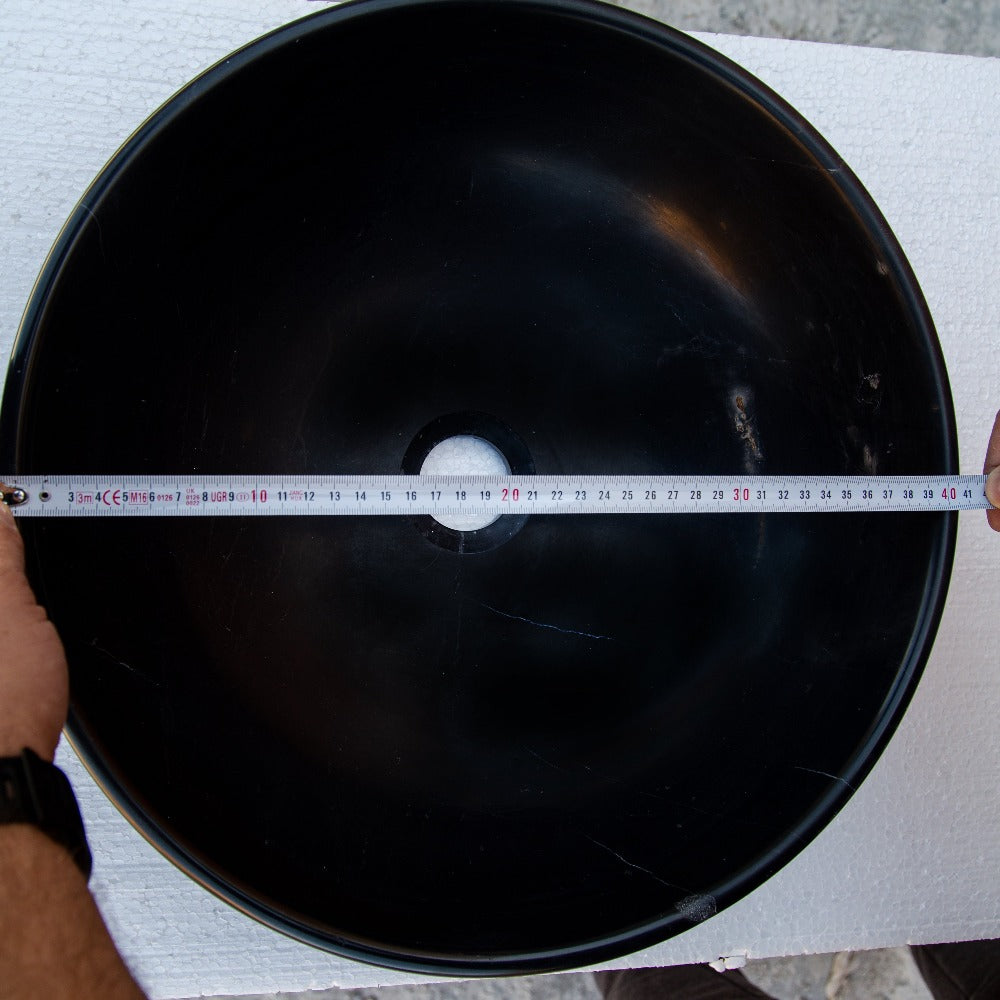 Black Natural Stone Marble Vessel Sink Semi-Polished 16x6 Inches