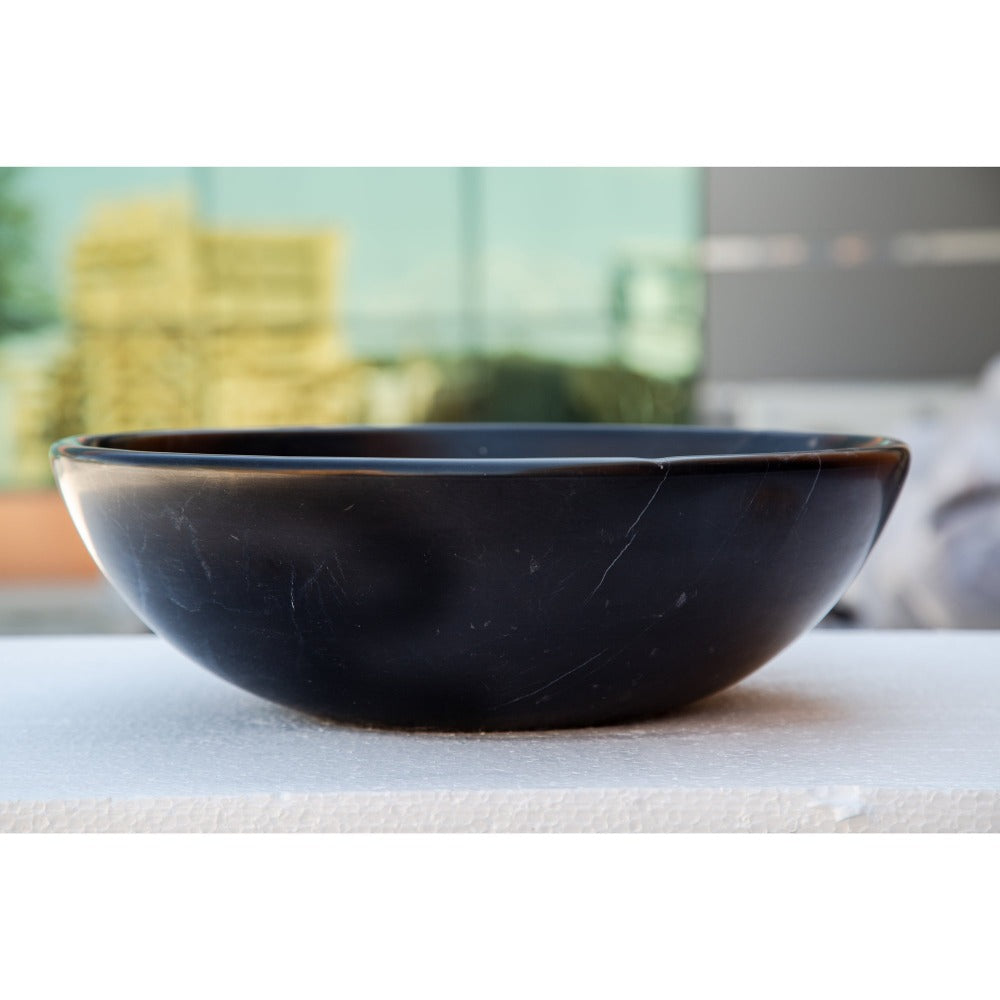 Black Natural Stone Marble Vessel Sink Semi-Polished 16x6 Inches