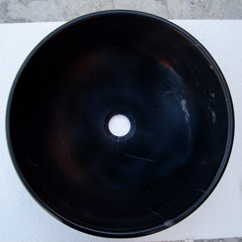 Black Natural Stone Marble Vessel Sink Semi-Polished 16x6 Inches
