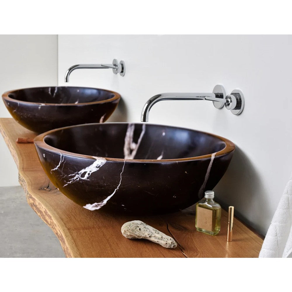 Black Marble Polished Vessel Sink - Natural Stone Toros Round 16 Diameter 6 Inch
