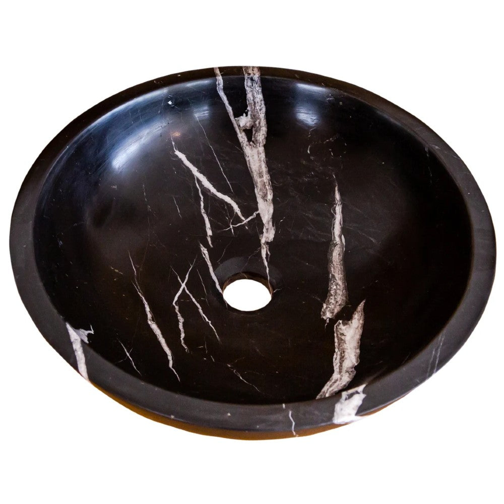 Black Marble Polished Vessel Sink - Natural Stone Toros Round 16 Diameter 6 Inch