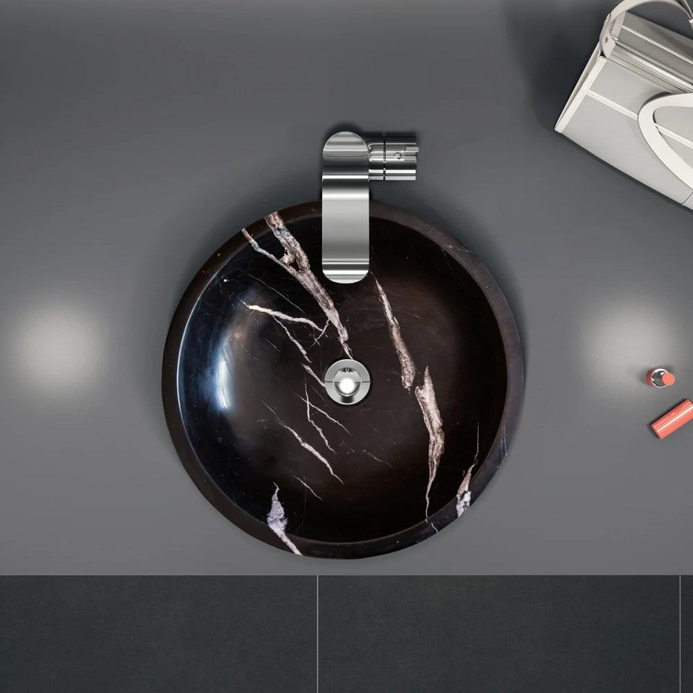 Black Marble Polished Vessel Sink - Natural Stone Toros Round 16 Diameter 6 Inch