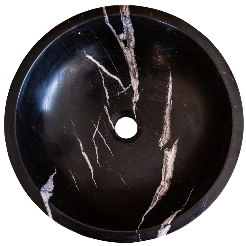 Black Marble Polished Vessel Sink - Natural Stone Toros Round 16 Diameter 6 Inch