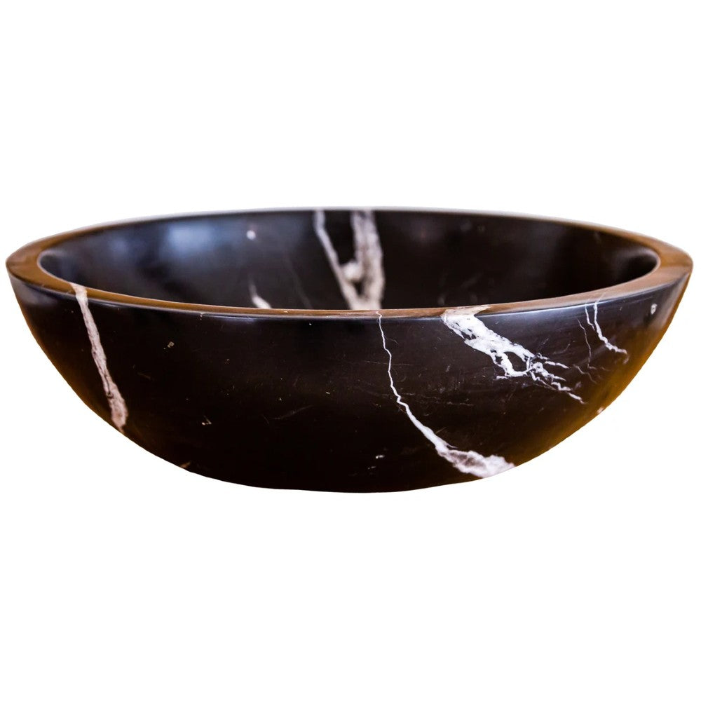 Black Marble Polished Vessel Sink - Natural Stone Toros Round 16 Diameter 6 Inch