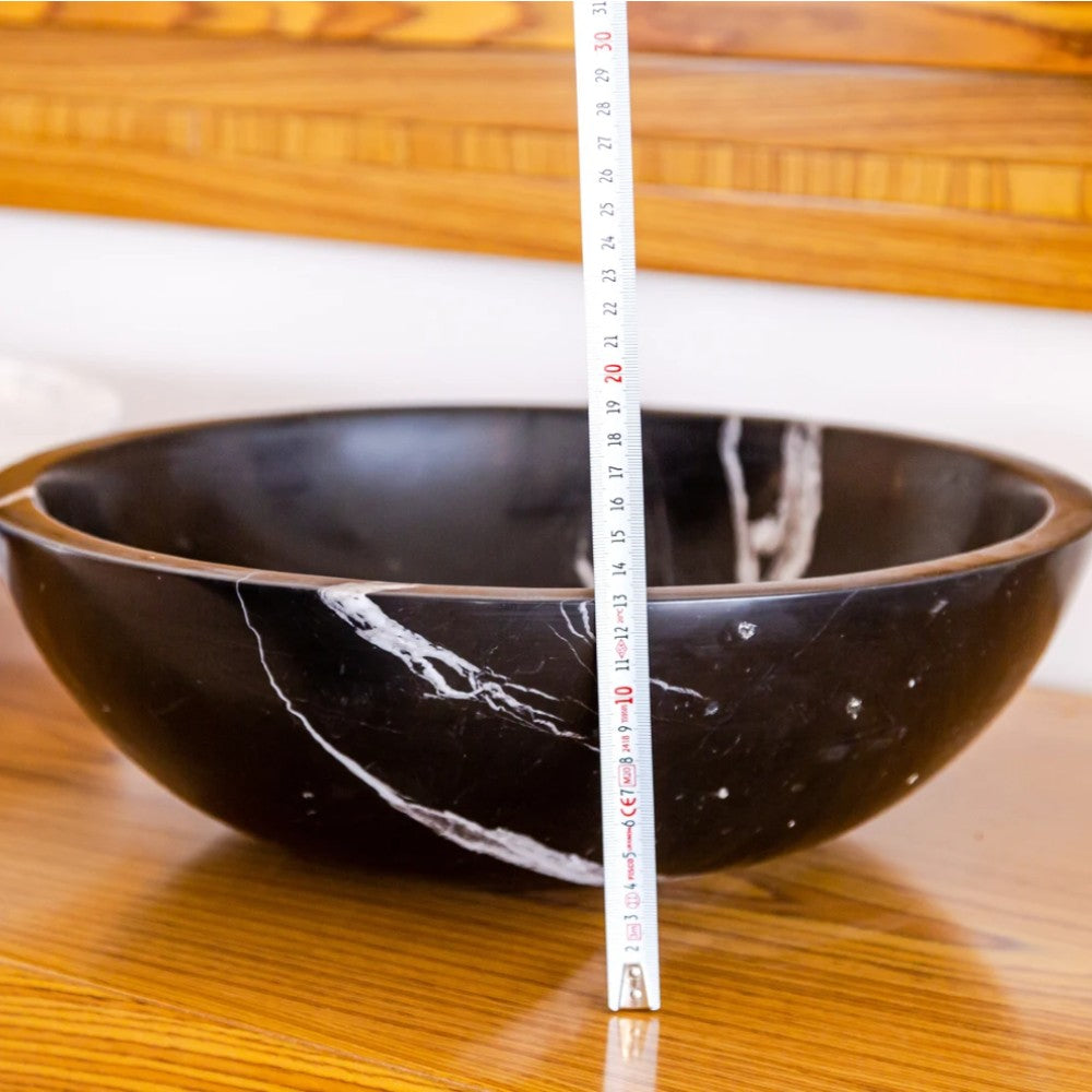 Black Marble Polished Vessel Sink - Natural Stone Toros Round 16 Diameter 6 Inch