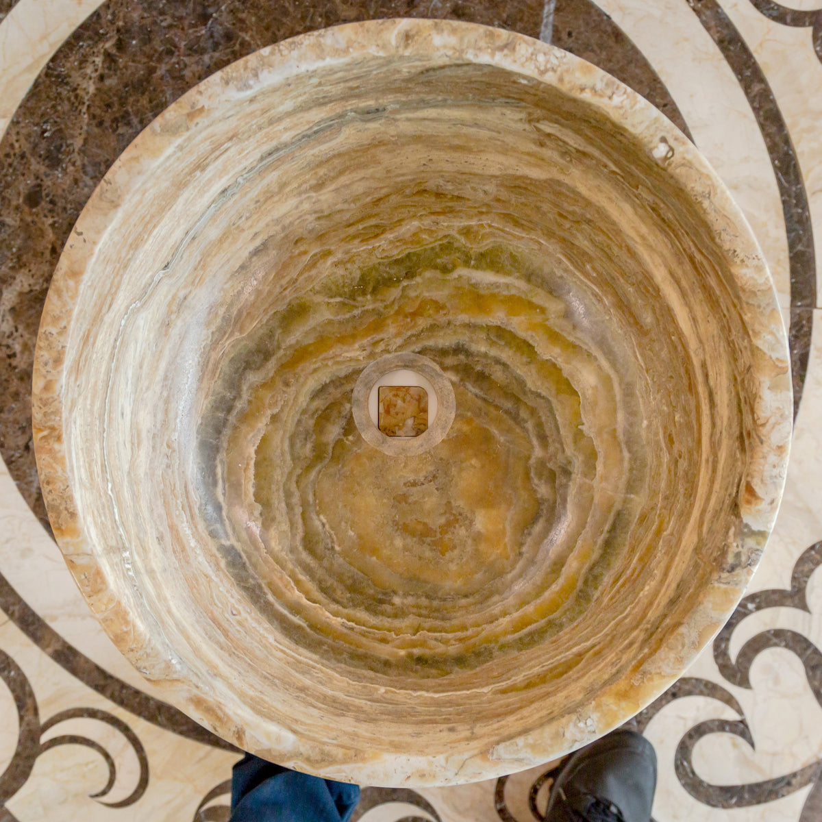 Travertine Onyx Natural Stone Round Vessel Sink - 16 Inch Diameter
