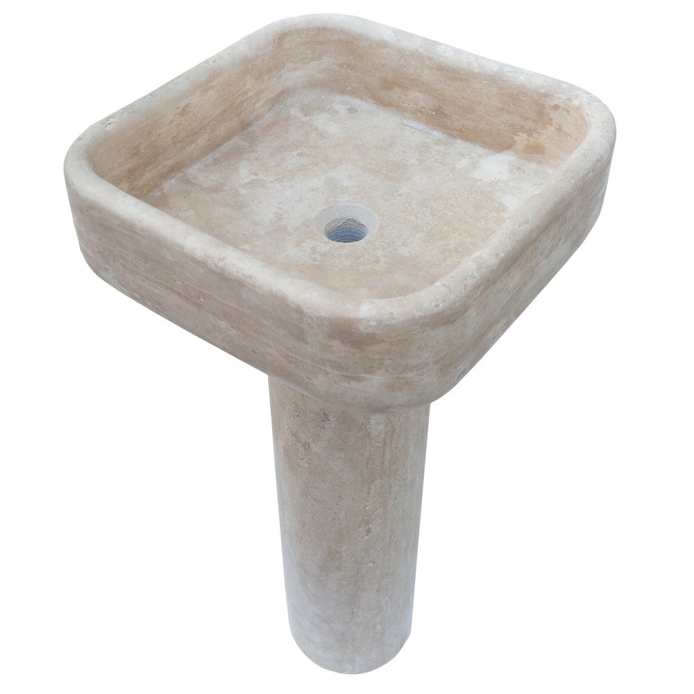Light Travertine Pedestal Sink with Honed and Filled Finish Stand Alone 15x16x33.5