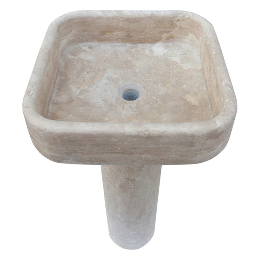 Light Travertine Pedestal Sink with Honed and Filled Finish Stand Alone 15x16x33.5