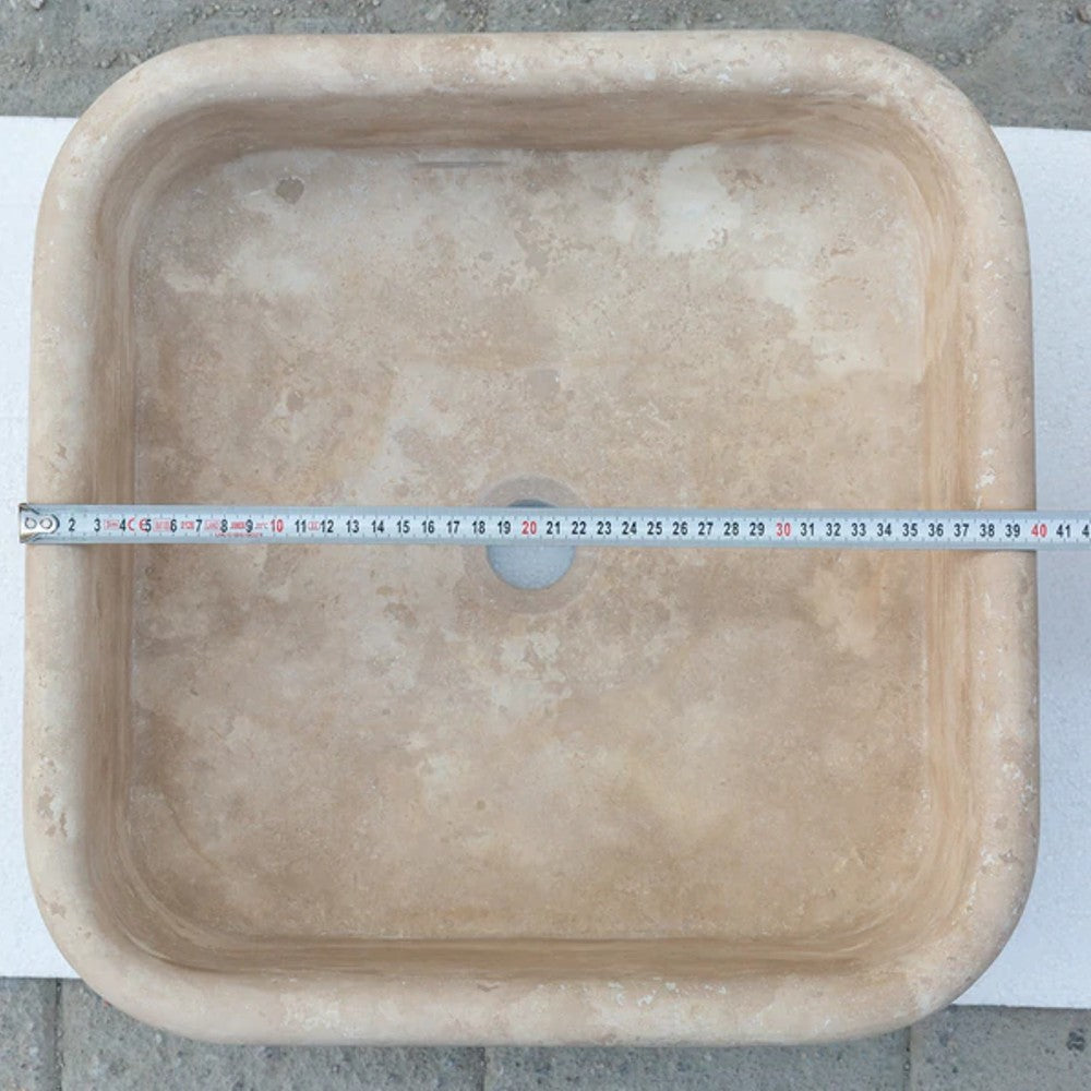 Light Travertine Pedestal Sink with Honed and Filled Finish Stand Alone 15x16x33.5
