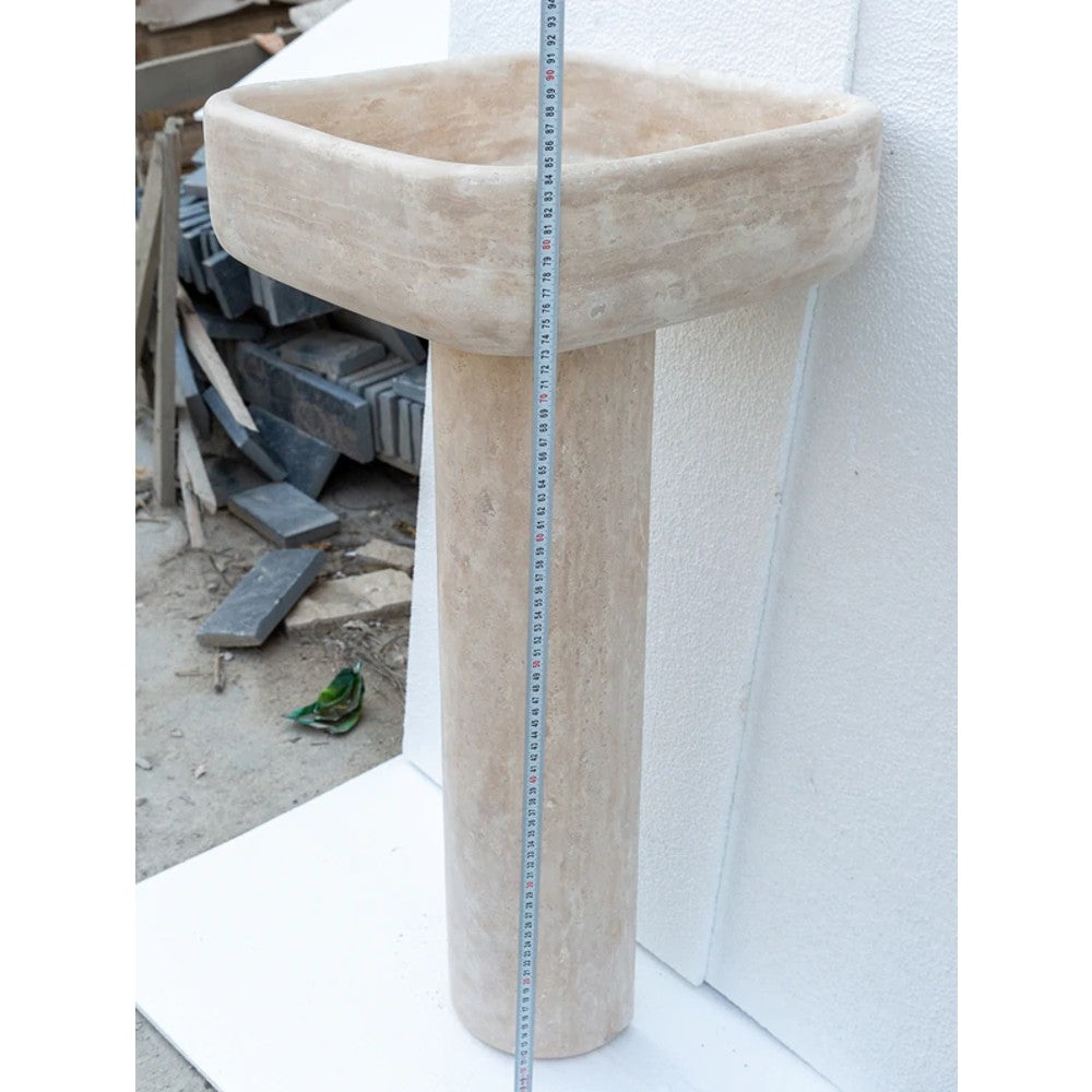 Light Travertine Pedestal Sink with Honed and Filled Finish Stand Alone 15x16x33.5