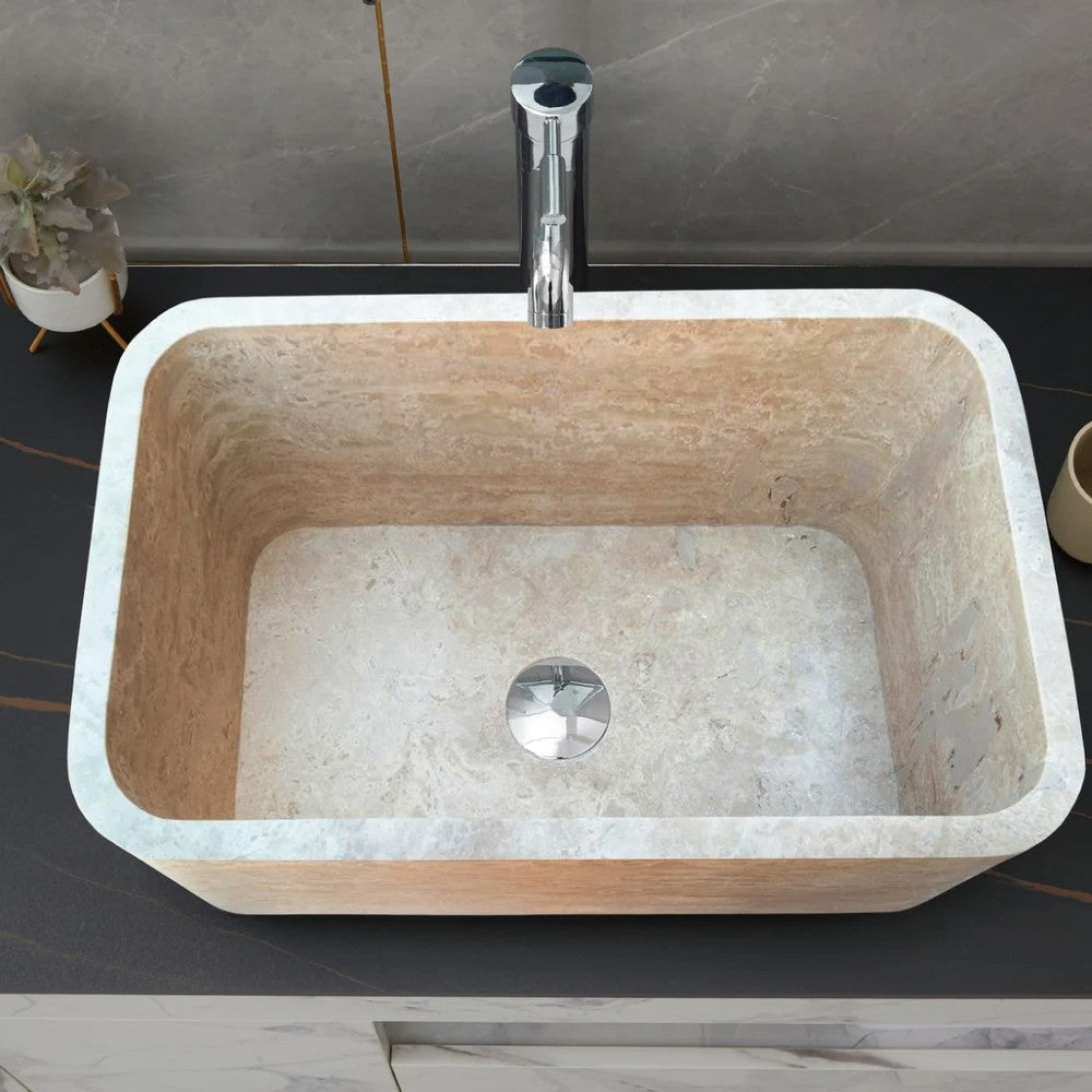 Travertine Light Rectangular Apron Farm Sink Hand Honed and Filled 18x30x10