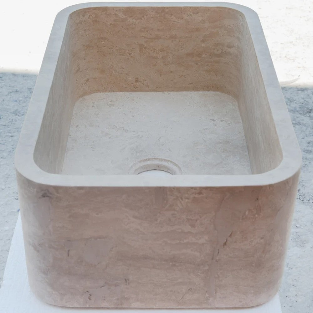 Travertine Light Rectangular Apron Farm Sink Hand Honed and Filled 18x30x10