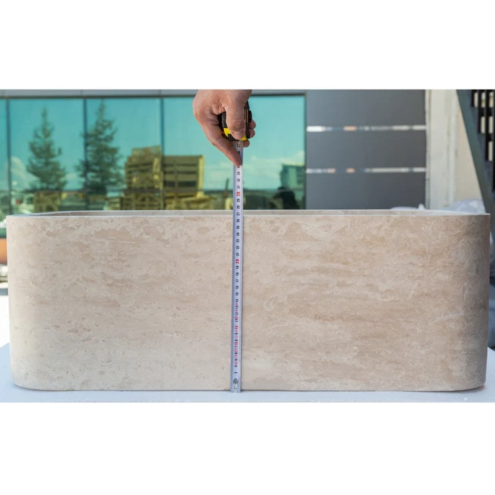 Travertine Light Rectangular Apron Farm Sink Hand Honed and Filled 18x30x10