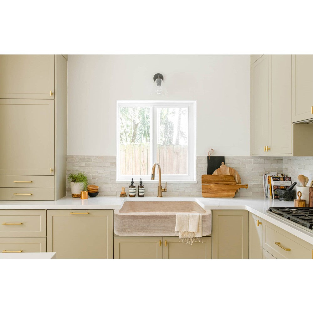 Light Travertine Farmhouse Apron Sink 18x27.5x7 - Honed and Filled Turkish Stone