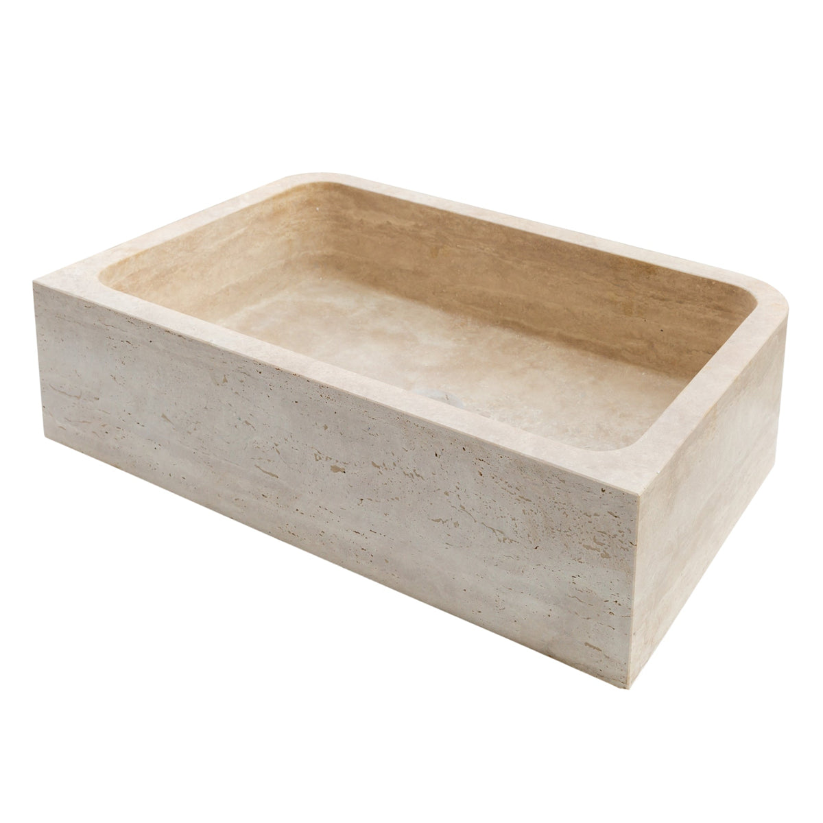 Light Travertine Farmhouse Apron Sink 18x27.5x7 - Honed and Filled Turkish Stone