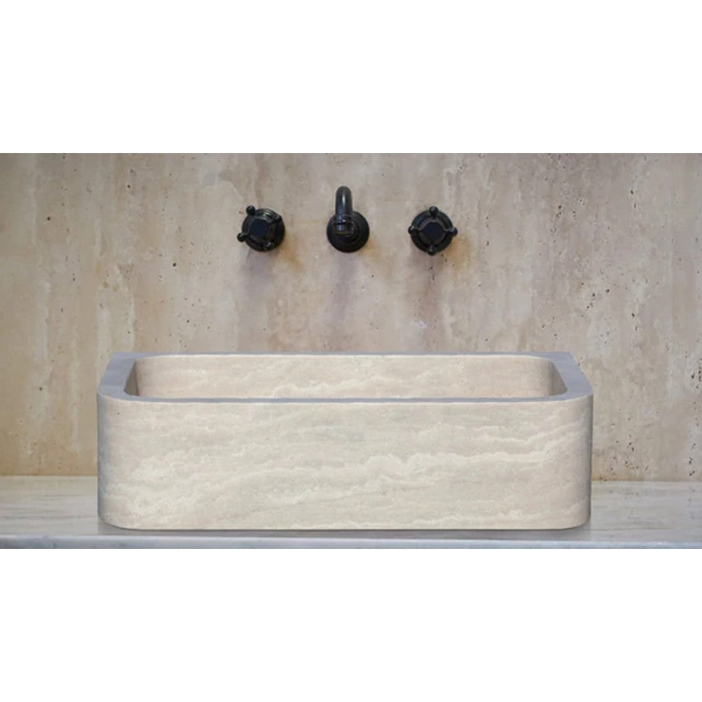 Light Travertine Farmhouse Apron Sink 18x27.5x7 - Honed and Filled Turkish Stone