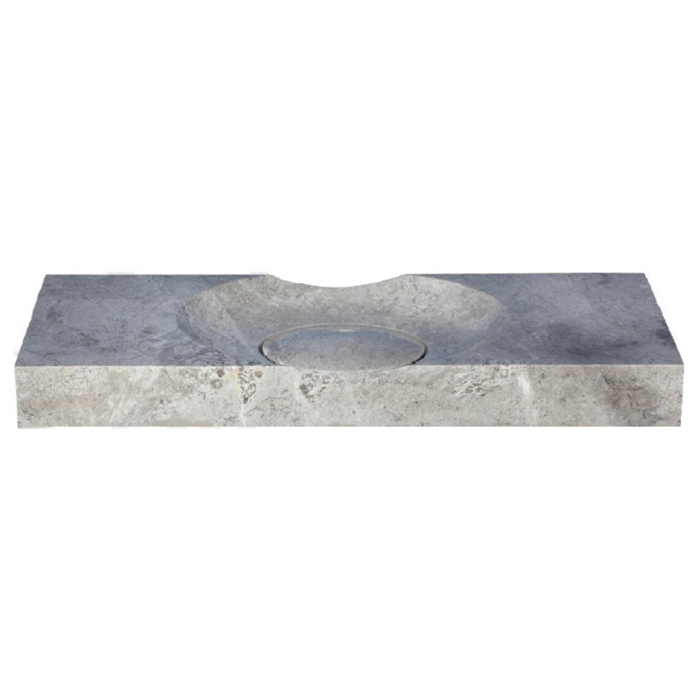 Tundra Grey Marble Rectangular Vessel Sink - Honed Stone Finish 18 x 40 x 4 Inch