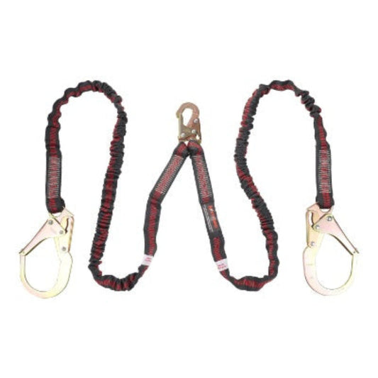 Shock Absorbing Lanyard - Internal Design - Twin Leg - 1 Snap Hook - 2 Rebar Hooks - 6ft