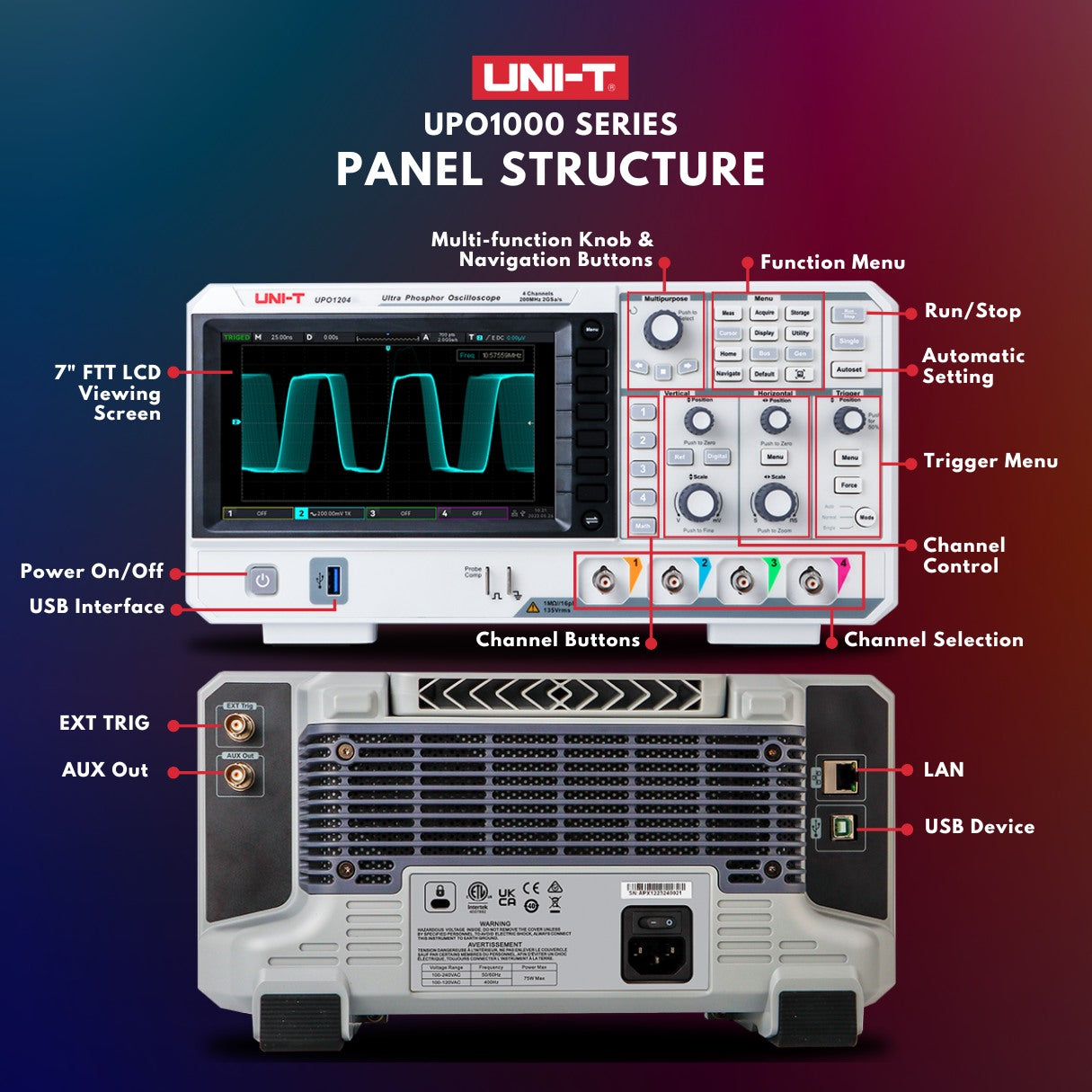 UPO1104 100 MHz 4Ch Digital Storage Oscilloscope