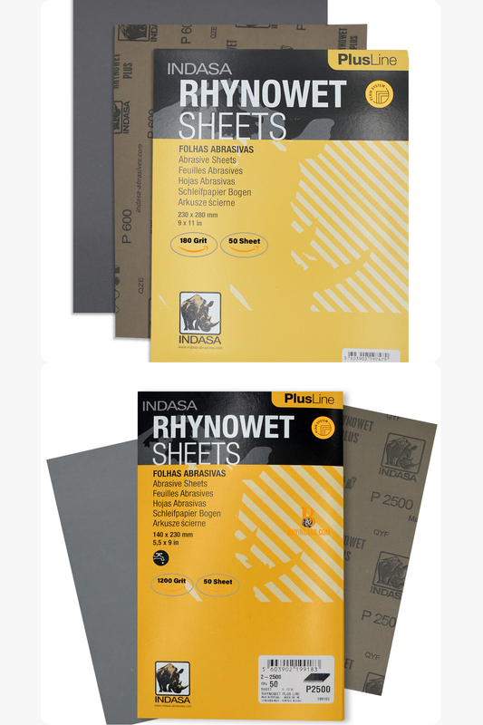 Indasa Wet & Dry Sandpaper Sheets – Rhynowet Plus Line, Waterproof, 80–2500 Grit (1 & 2 Series)