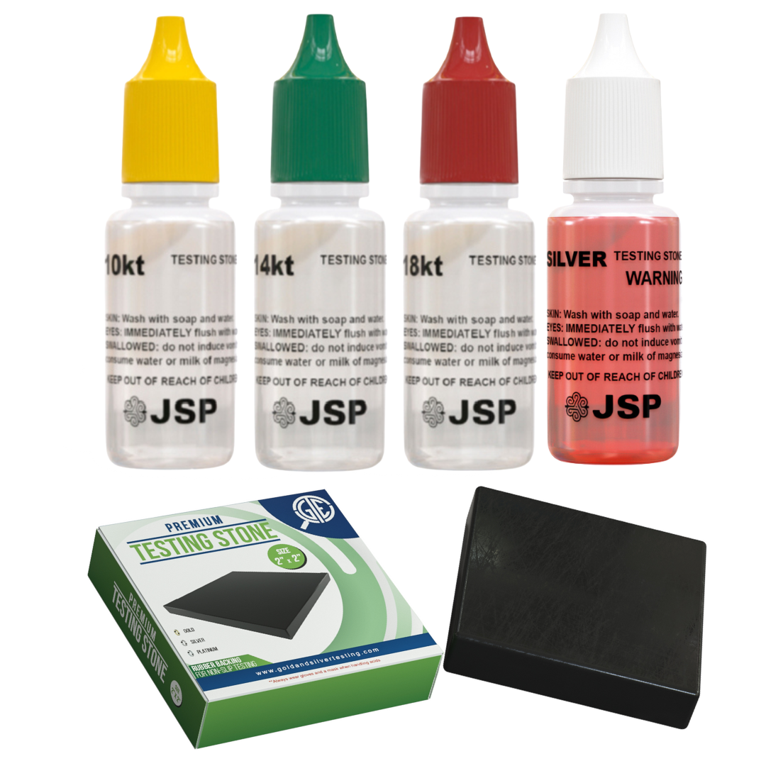 JSP Gold Silver Jewelry Metals Testing Acid 10k 14k 18k Kit + Scratch Test Stone