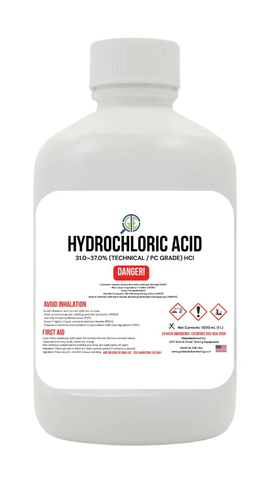 GTE Hydrochloric Acid (HCl) 32 oz – 31–37% for Gold Refining & Aqua Regia