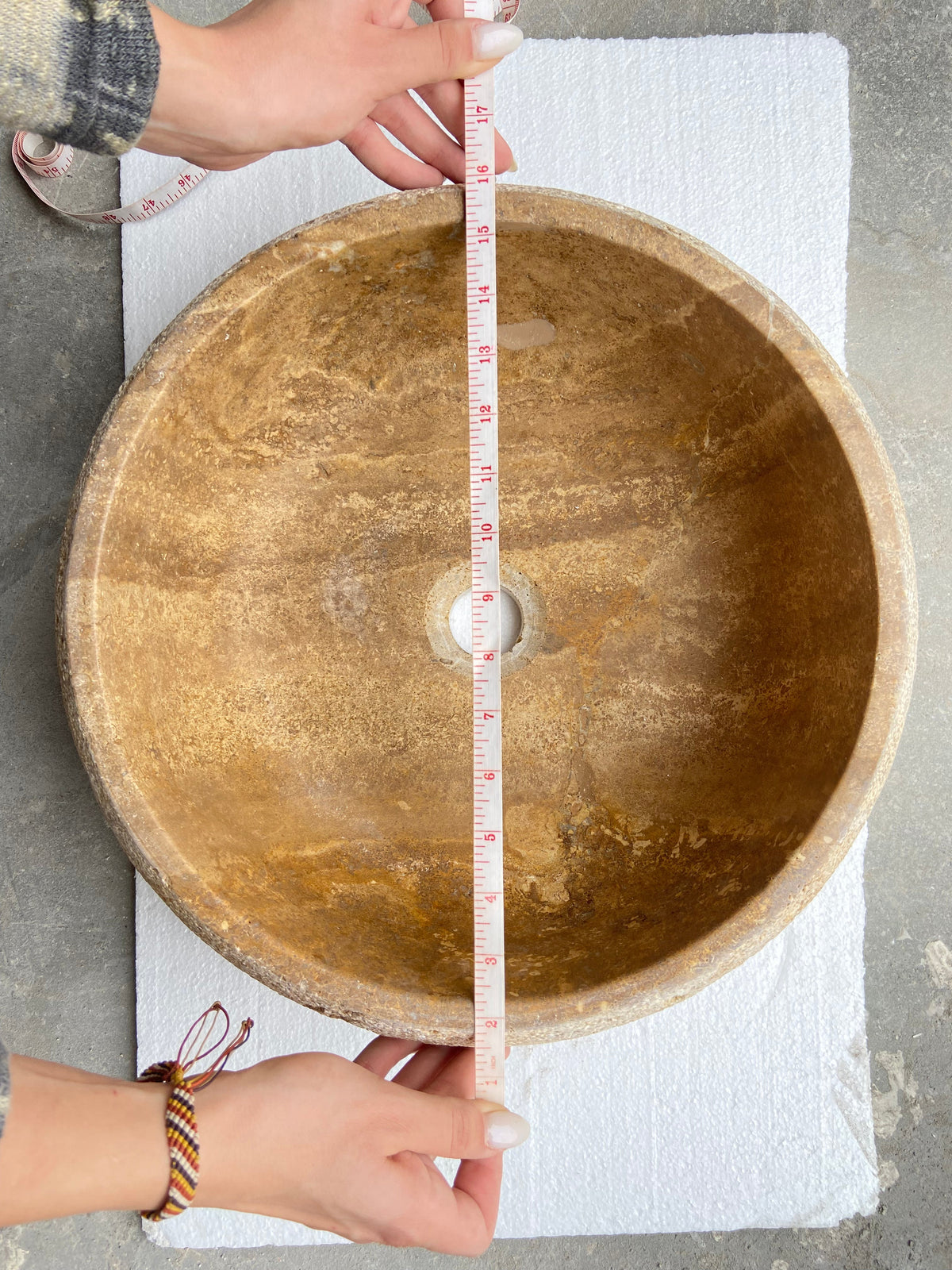 Valencia Travertine Vessel Bathroom Sink 16 Inch Round Honed Sand Blasted