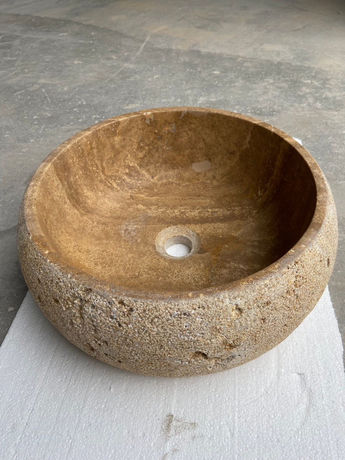 Valencia Travertine Vessel Bathroom Sink 16 Inch Round Honed Sand Blasted