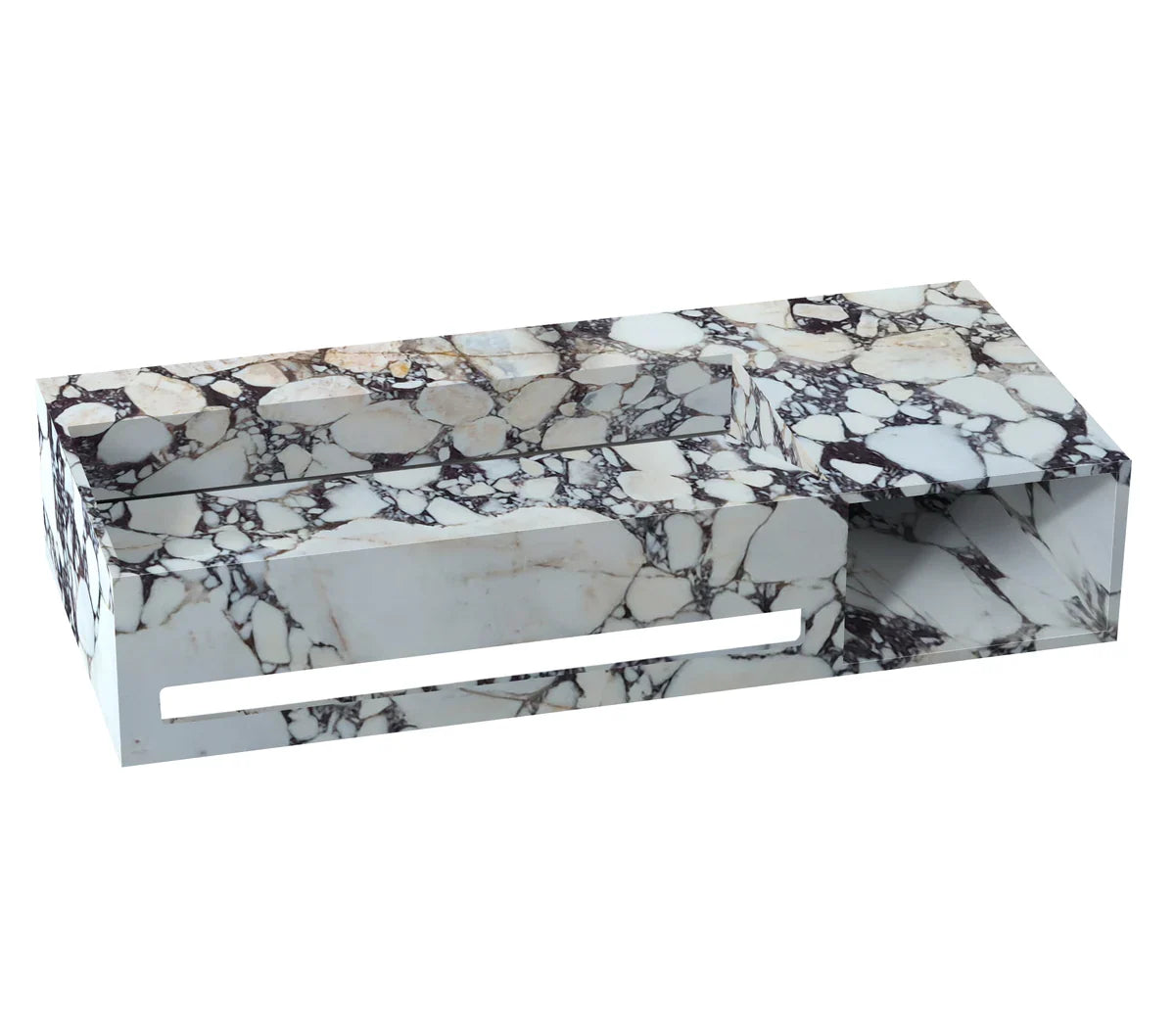 Calacatta Viola Marble Wall Mount Bathroom Sink 37 inch - Towel Holder and Shelf
