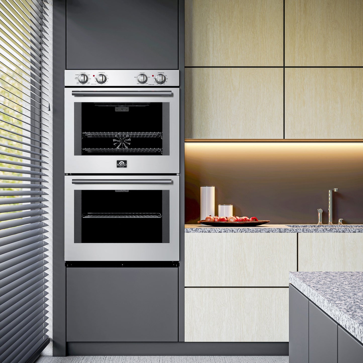 Forno Vomero 30-Inch Double Wall Oven, Stainless Steel, 10 cu.ft Total Capacity, 7100W Convection, Mechanical Controls, Self-Cleaning Function