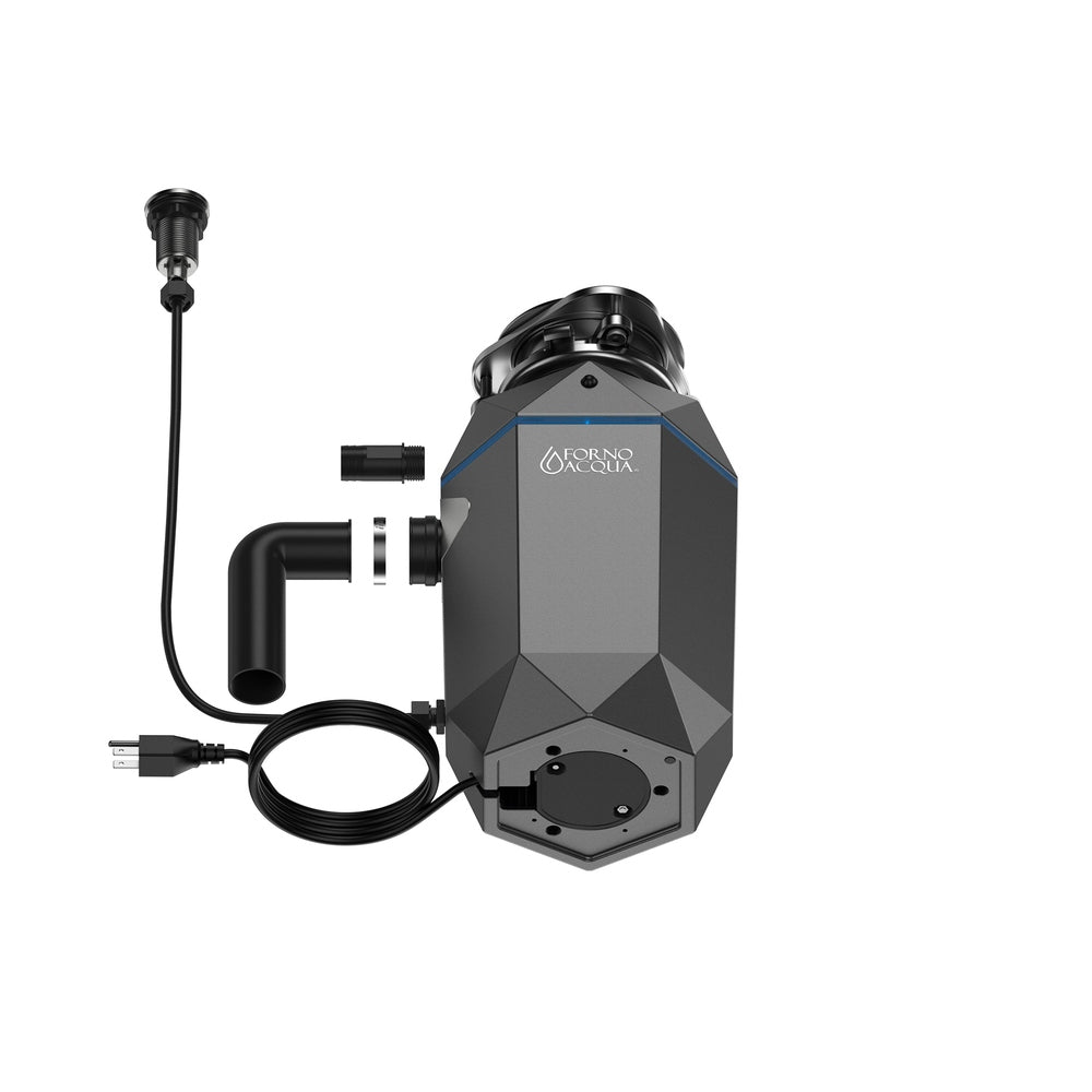 FORNO ACQUA BrightDIAMOND Black Onyx 1HP Super Quiet Garbage Disposal Corded with Motion Sensor Cabinet Light & Pre-Wired Air Switch