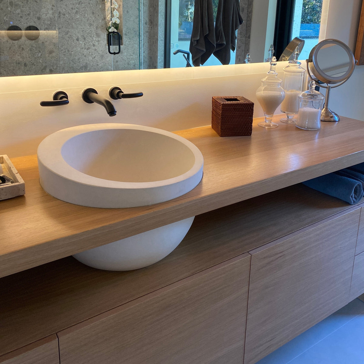 White Fossil Limestone Natural Stone Vessel Sink - Sloped Rim